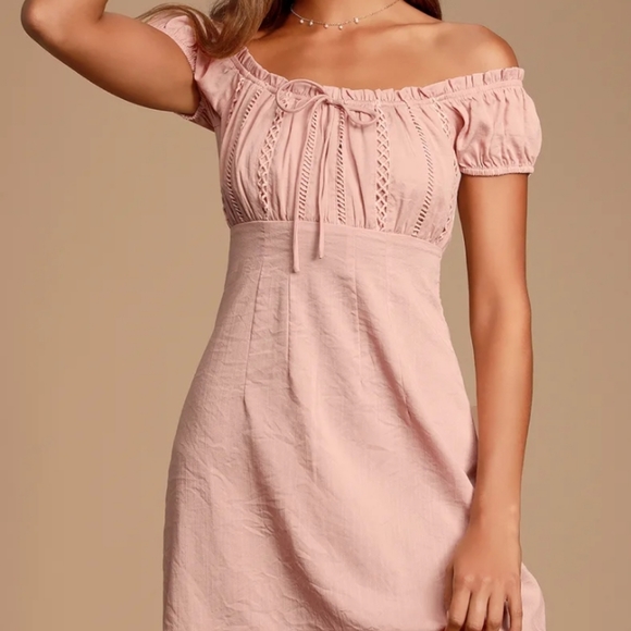 Lulu's Blush Pink Embroidered Off Shoulder Mini Dress S - Picture 2 of 7